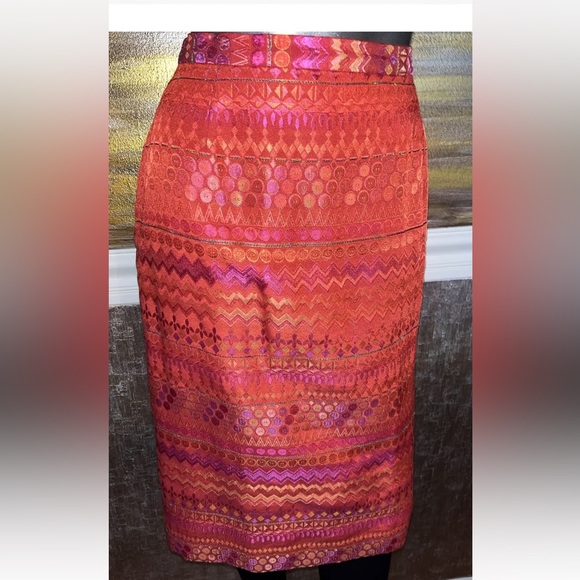 George Simonton 2PC Suit Jacquard Geometric Print Skirt & Jacket SZ 12 - Picture 7 of 14